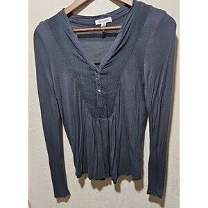 Aeropostale Top Medium Women Y2K Henley Long Sleeve Pintuck Gray Button Up